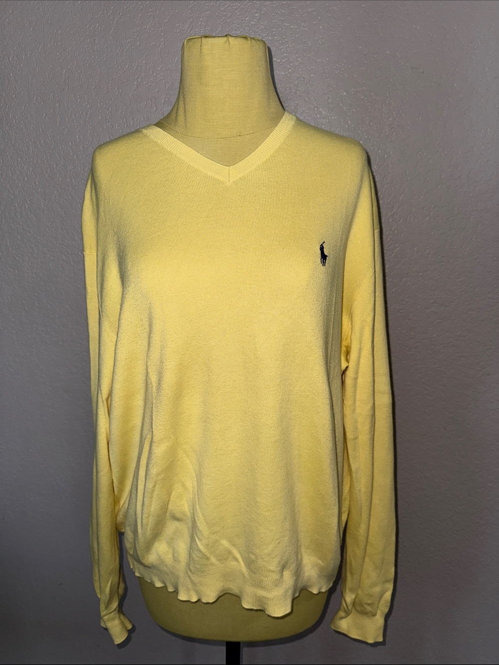 Ralph Lauren Polo Yellow V-Neck Sweater with Navy Polo Logo